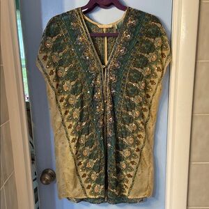 Soft Surroundings Green and Brown Embellished Sleeveless Tunic